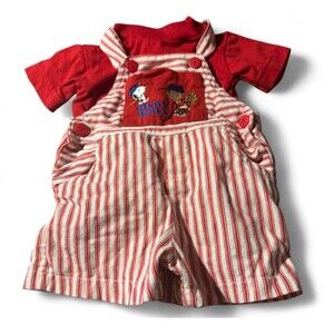 VTG Peanuts Snoopy Charlie Brown Striped Shortalls 3-6M HTF Y2K Kidcore